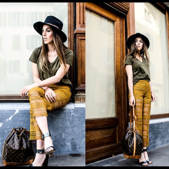 Zara Mustard Crochet Lace Pants Sz XS - Picture 1 of 6